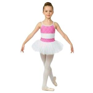 Duck Crossing Girls Pink Polka Dot Ballet Tutu Dress Skirted Leotard 1pc Bling